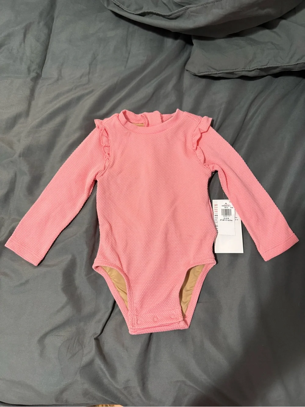 Old Navy Pink Long-Sleeve Ruffle Shoulder One-Piece Swim
